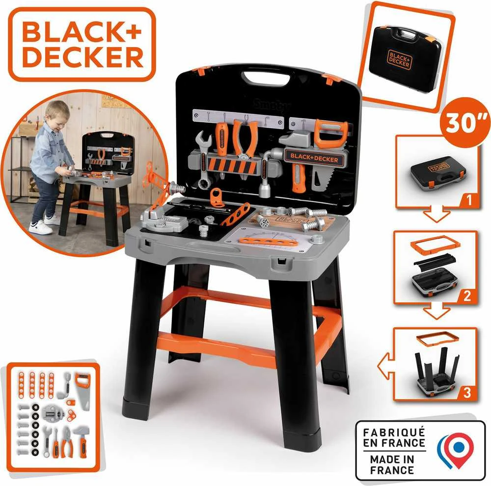 Black & Decker Juodas & Decker Dirbtuvės Smoby Juodas & Decker Bricolo Smart, juoda/pilka/oranžinė