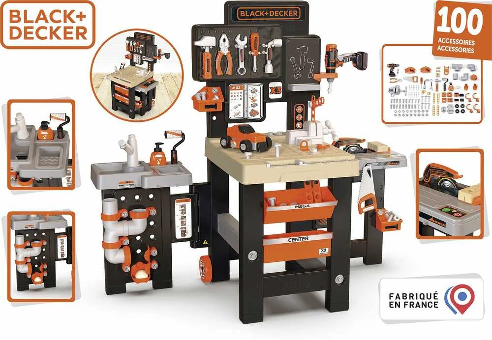 Black & Decker Darbinis stalas su įrankiais vaikams Juodas Decker, 100 priedų