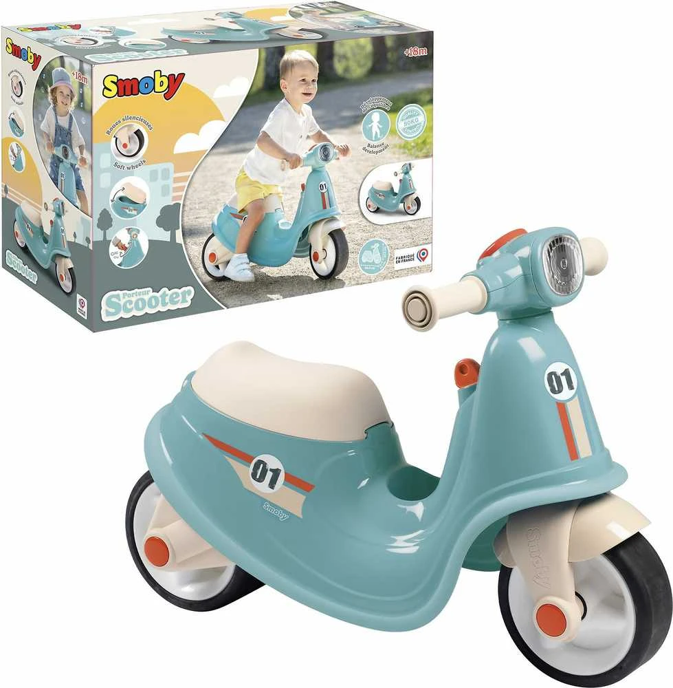 Smoby mėlynas retro paspirtukas–važinėtukas vaikams