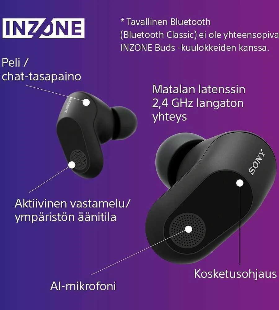 INZONE belaidės triukšmą slopinančios žaidimų ausinės, Juodos