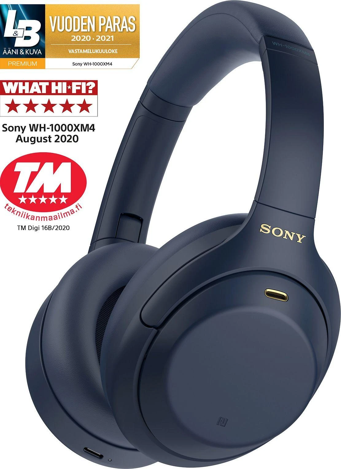 Sony WH-1000XM4 belaidės triukšmą slopinančios ausinės, Mėlynos