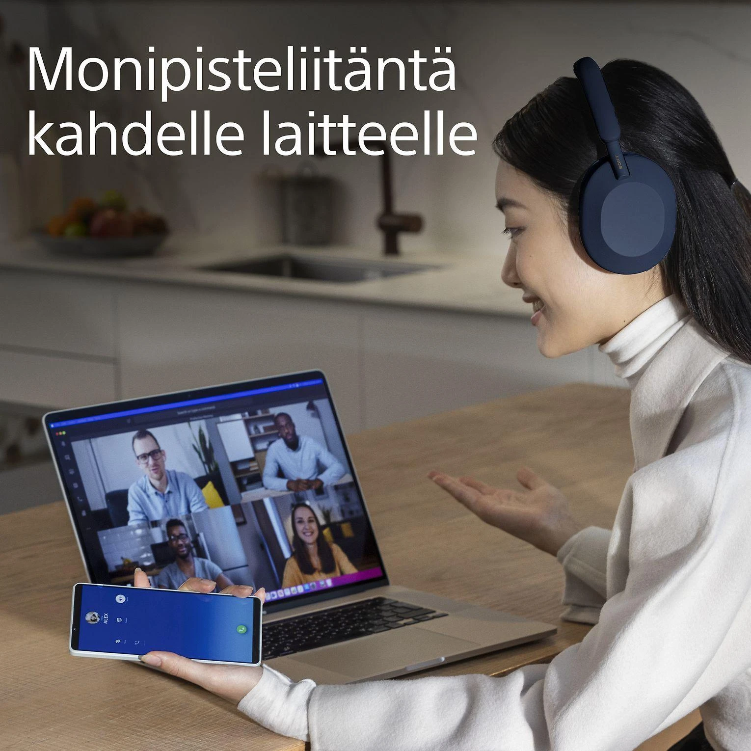 Belaidės ausinės Sony WH-1000XM5 su triukšmo slopinimo technologija, Mėlynos