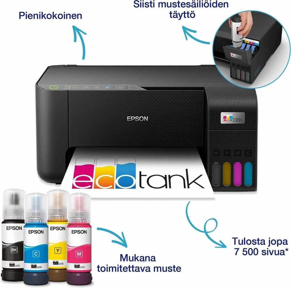 Daugiafunkcis Spausdintuvas - Epson EcoTank ET-2860 Belaidis, 100 lapų dėklas, Juoda/Spalvota