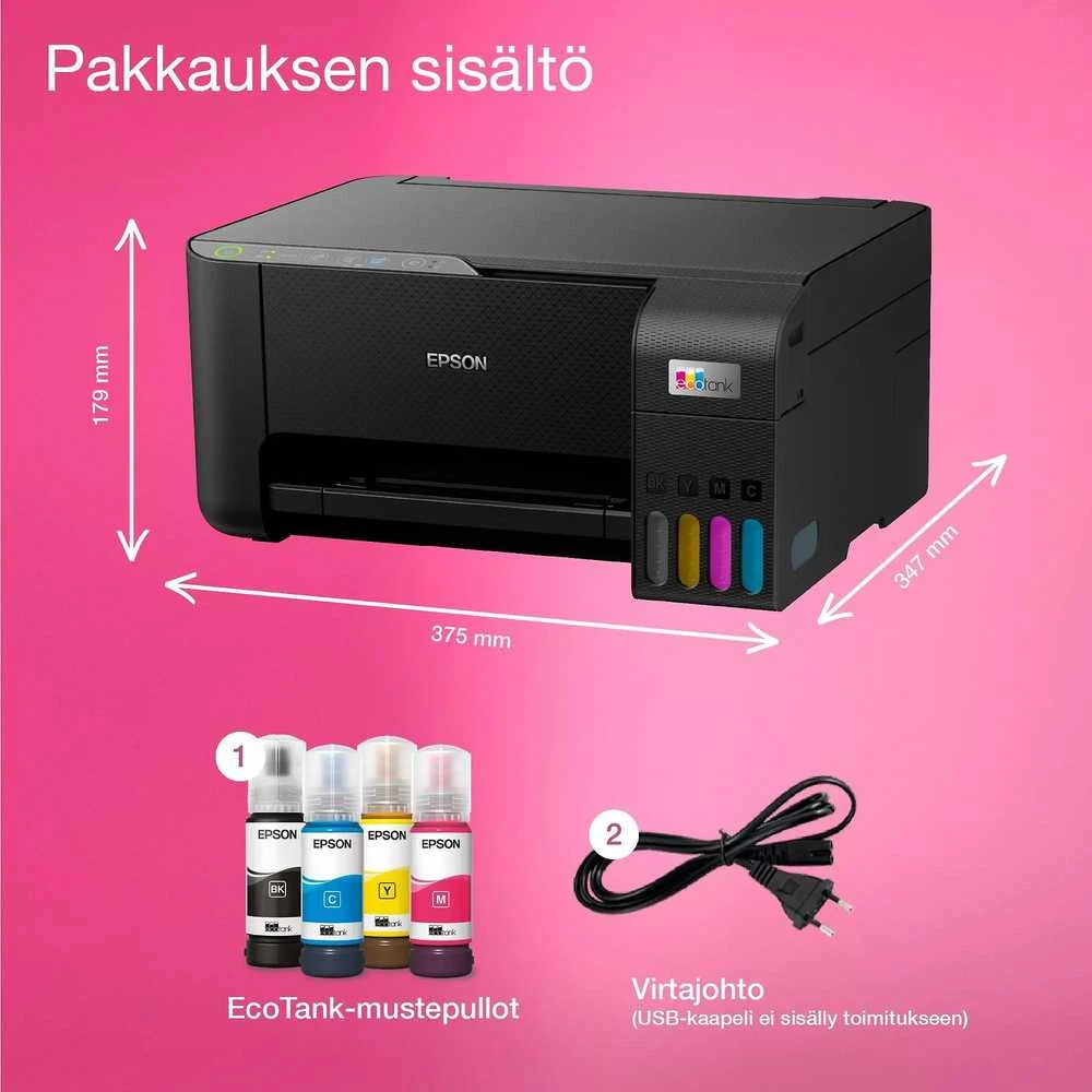 Daugiafunkcis Spausdintuvas - Epson EcoTank ET-2860 Belaidis, 100 lapų dėklas, Juoda/Spalvota