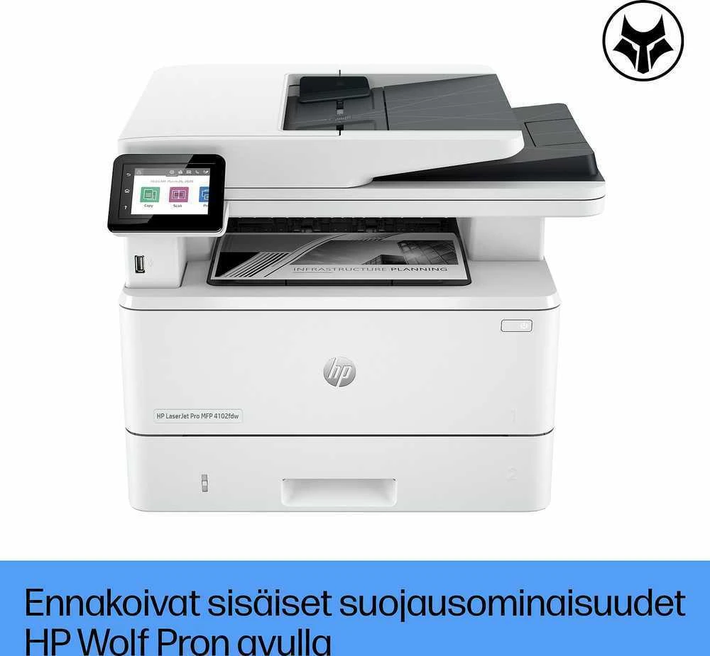 Spausdintuvas Hewlett Packard (HP) HP LaserJet Pro MFP 4102fdw MFP Mono lazerinis A4 38 psl./min. Kopijavimas 40 psl./min. Spausdinimas 350 lapų LAN „Wi-Fi“ USB „Bluetooth“ USB