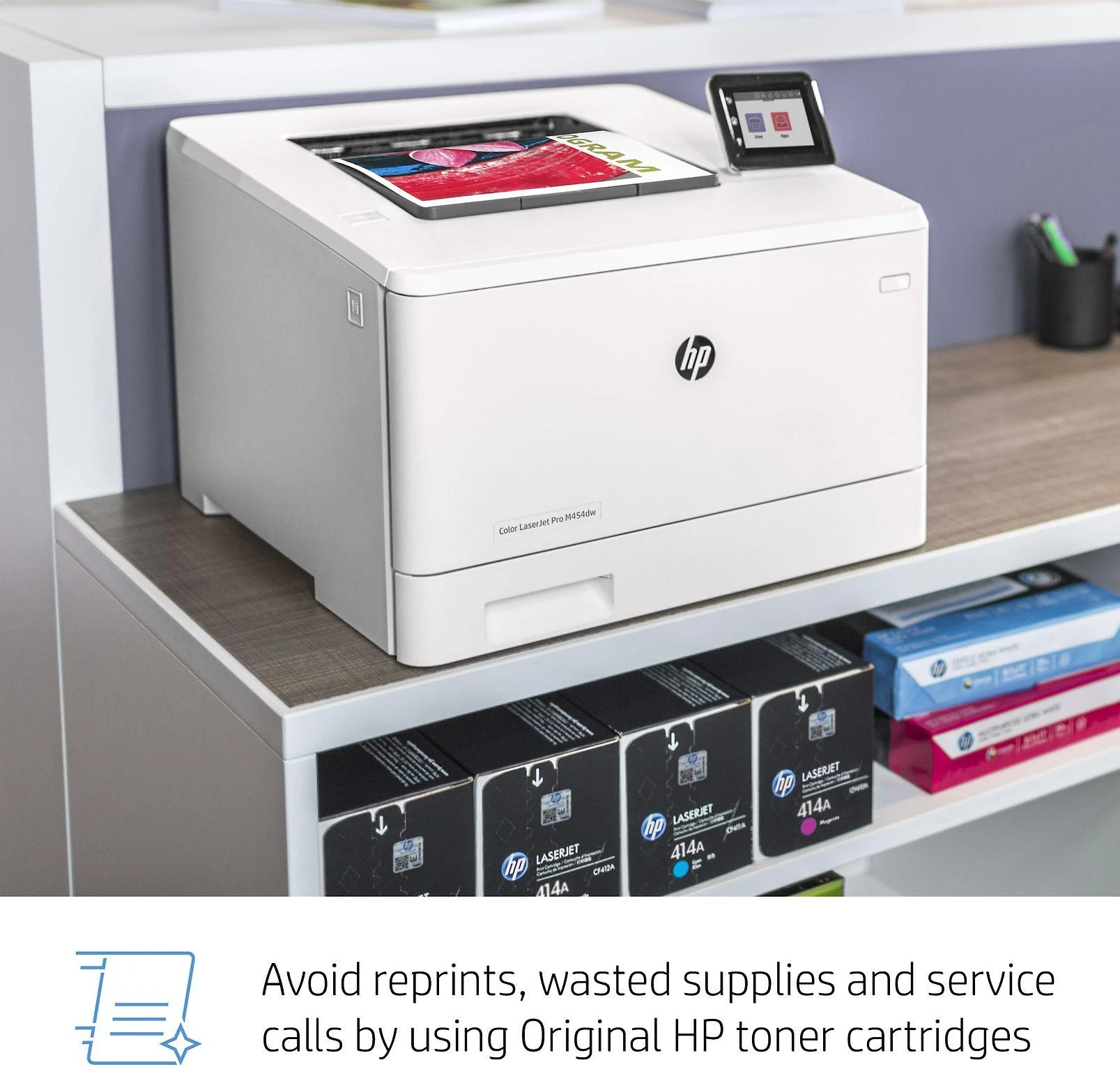 Hewlett Packard (HP) HP Color LaserJet Pro M454dw Spausdintuvas - A4 Color lazerinis, Spausdinimas, Automatinis dokumentų tiektuvas, Auto-Duplex, LAN, WiFi, 27 psl., 750-4000 puslapių per mėn.