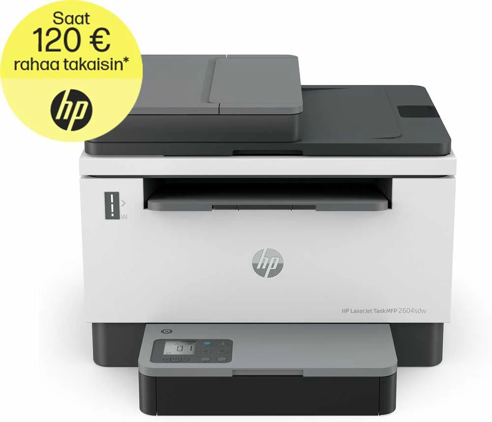 Hewlett Packard (HP) HP LaserJet Tank 2604sdw AIO All-in-One Spausdintuvas - A4 Mono lazerinis, Spausdinti/Kopijuoti/Dual-Side Scan, Automatinis dokumentų tiektuvas, Auto-Duplex, LAN, Wifi, 22ppm, 250-2500 puslapių per mėnesį (pakeičia Neverstop)