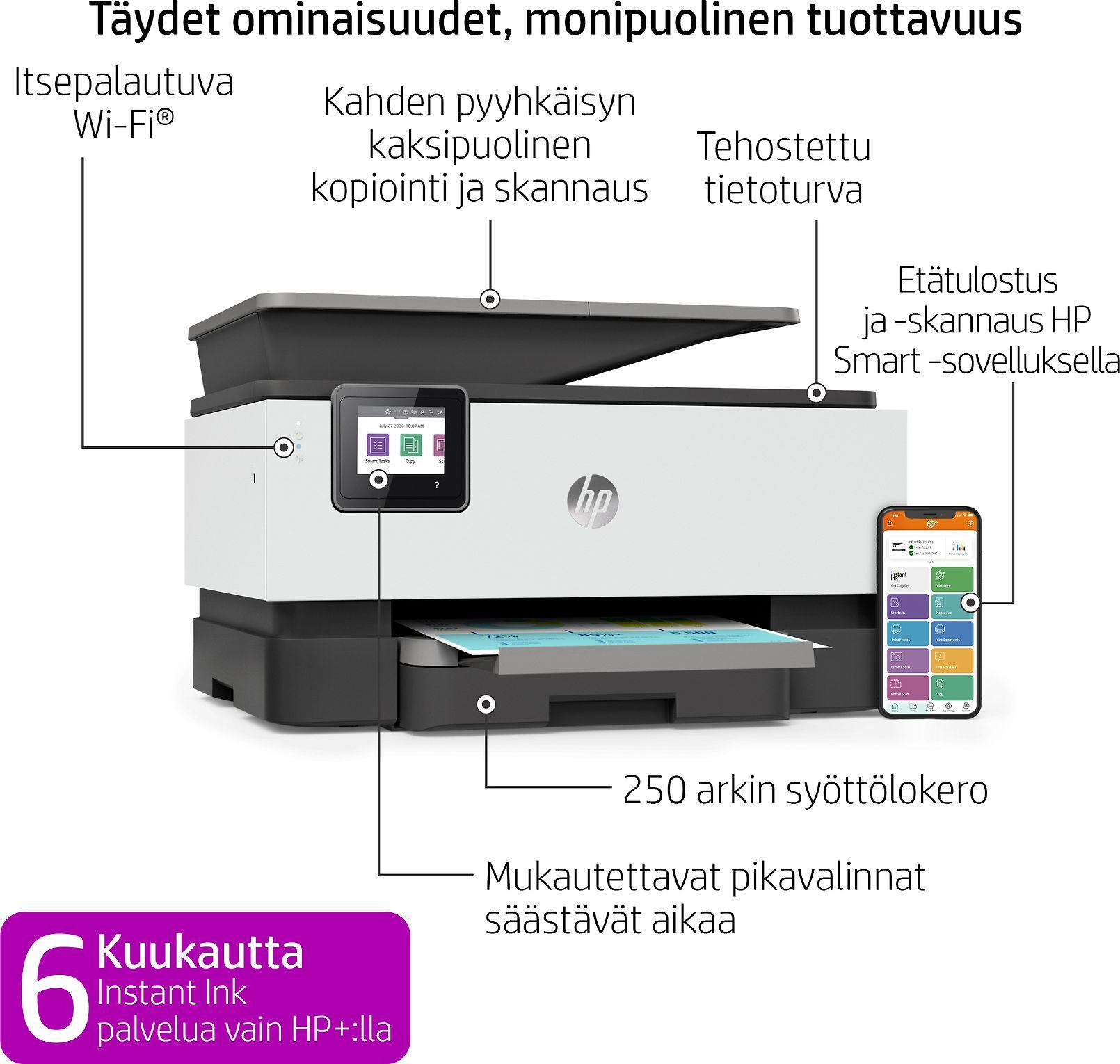 Hewlett Packard (HP) „HP Officejet Pro 9012e All-in-One“ spausdintuvas, įskaitant 6 mėnesių momentinio rašalo su HP+ bandomąją versiją