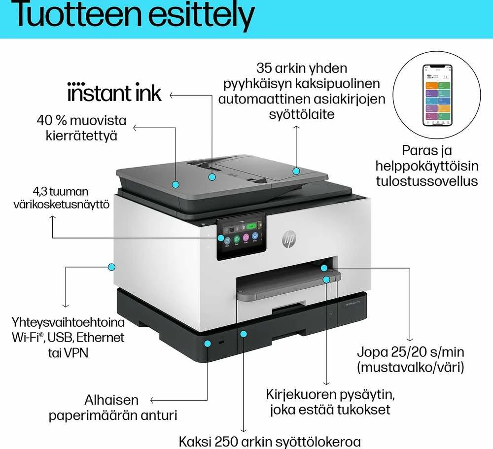 HP Officejet Pro 9132e daugiafunkcis daugiafunkcis spausdintuvas, spalvotas, A4 formato rašalinis spausdintuvas