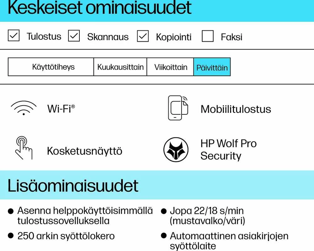 Hewlett Packard (HP) HP OfficeJet Pro 9720e HP+ plataus formato „AiO“ daugiafunkcis spausdintuvas Spausdintuvas - A3/A4 spalvotas rašalinis, spausdinimas / kopijavimas / nuskaitymas, automatinis dokumentų tiektuvas, automatinis dvipusis spausdinimas, LAN, Wifi, 22 psl./min., 250–1500 puslapių per mėnesį (pakeičia OfficeJet Pro 7720)
