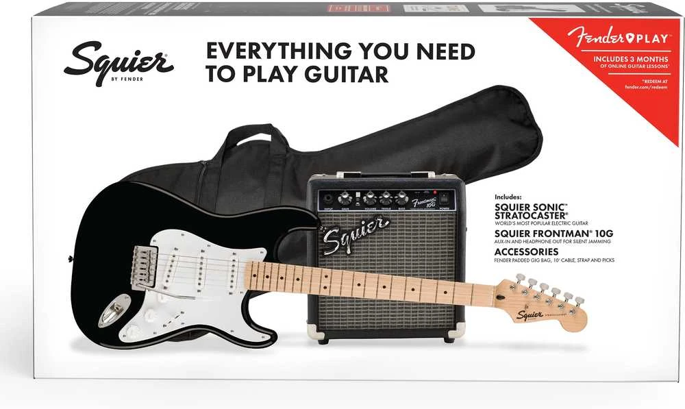 Elektrinės gitaros komplektas Fender Squier Sonic Strat + Frontman 10G, Juoda