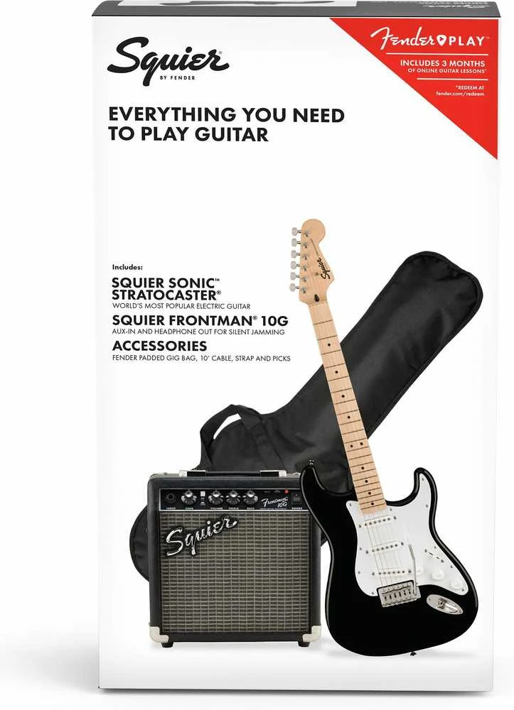 Elektrinės gitaros komplektas Fender Squier Sonic Strat + Frontman 10G, Juoda
