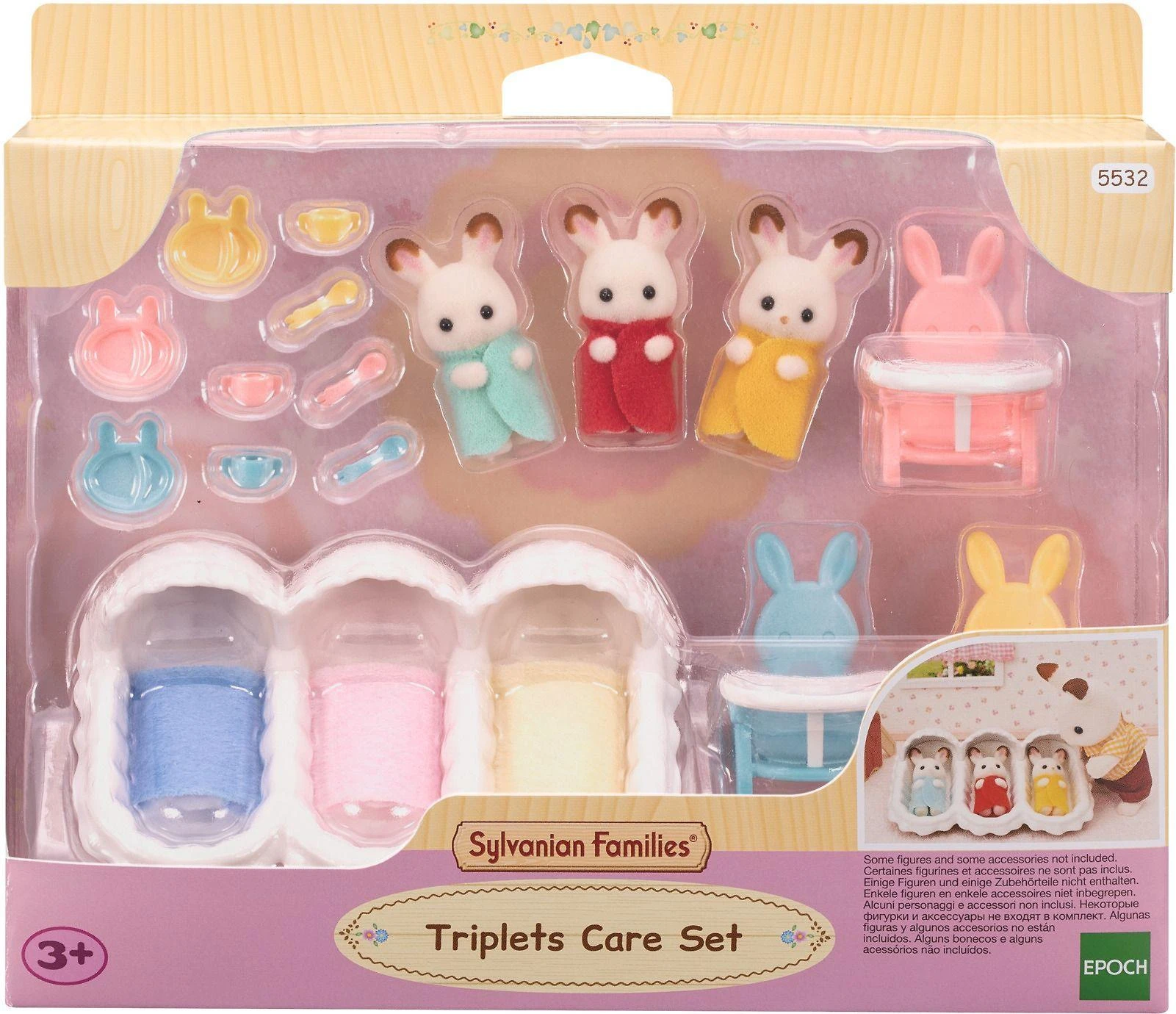 Sylvanian Families Epoch Figūrėlės trynukų kiškučių su šokoladinėmis ausytėmis