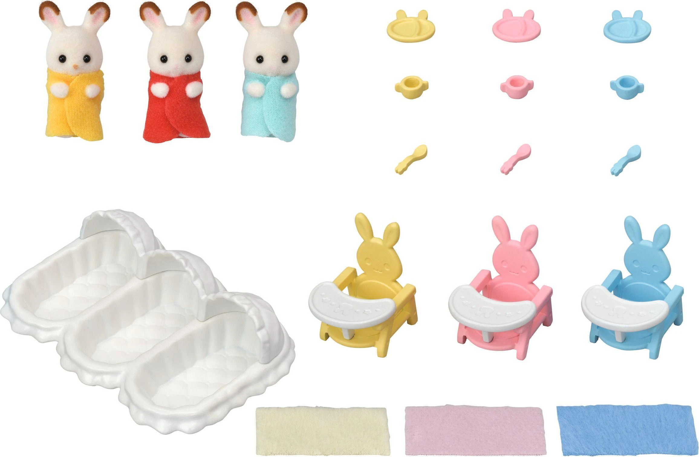 Sylvanian Families Epoch Figūrėlės trynukų kiškučių su šokoladinėmis ausytėmis