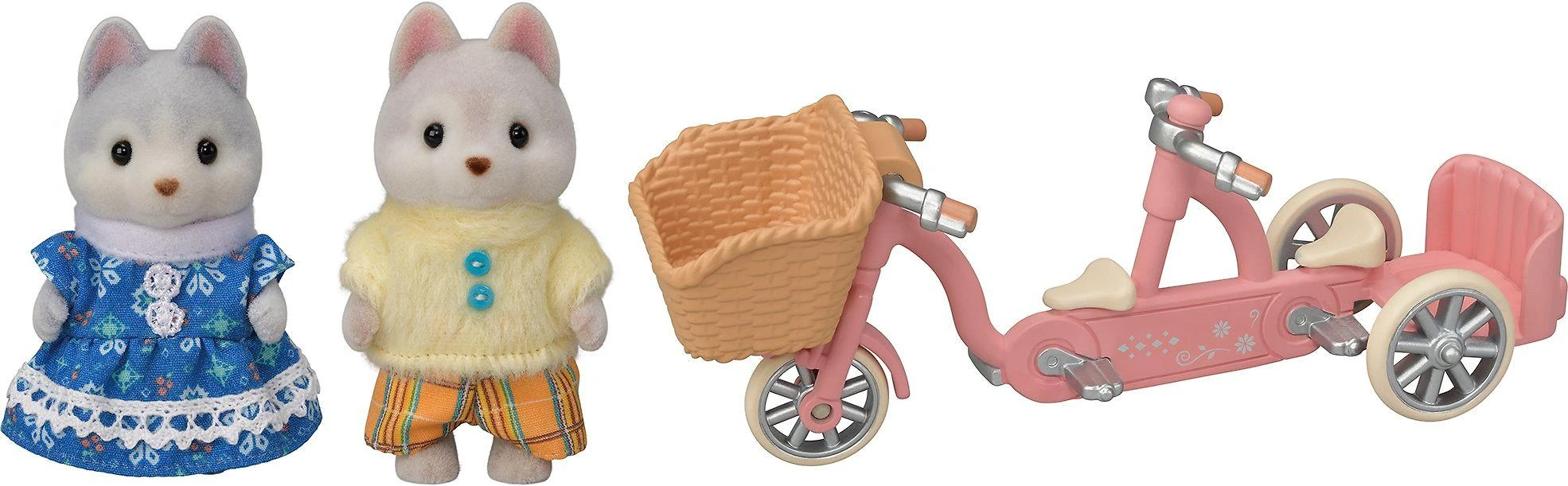 Sylvanian Families Epoch Figūrėlės husky šuniukai su dviračiu rinkinys