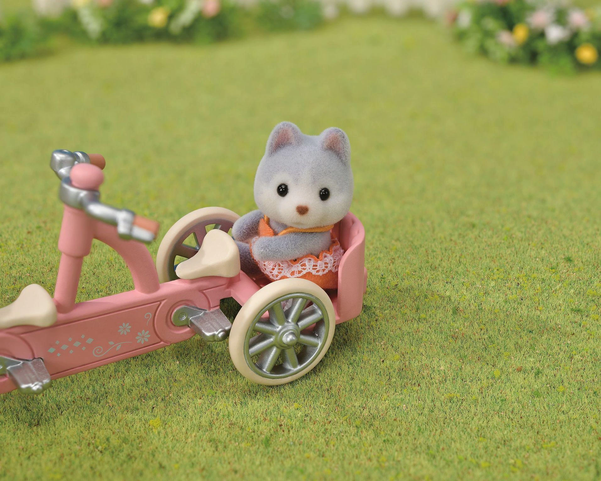 Sylvanian Families Epoch Figūrėlės husky šuniukai su dviračiu rinkinys
