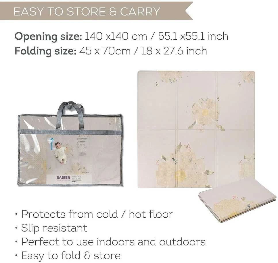 Taf Toys dvipusis storas vandeniui atsparus putų kilimėlis Fold and Fun, 140× 140 Bloom
