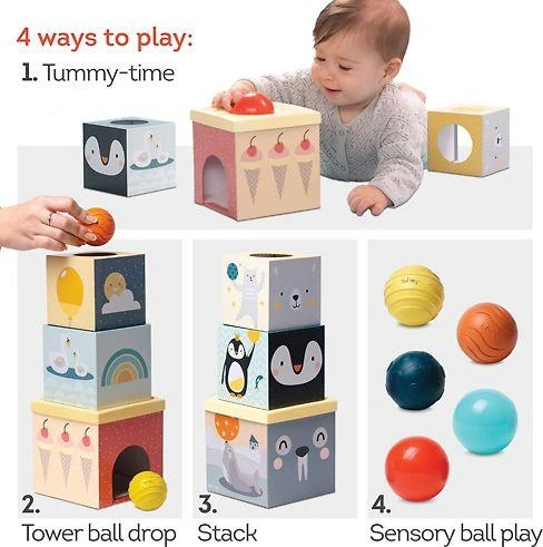 Taf Toys lavinamasis žaislas kubų bokštas North Pole Ball Drop Stacker