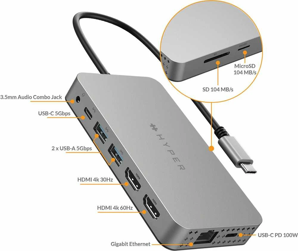 Apple „Hyper Drive Dual HDMI 10-in1 Travel Dock“, skirtas „MacBook“.