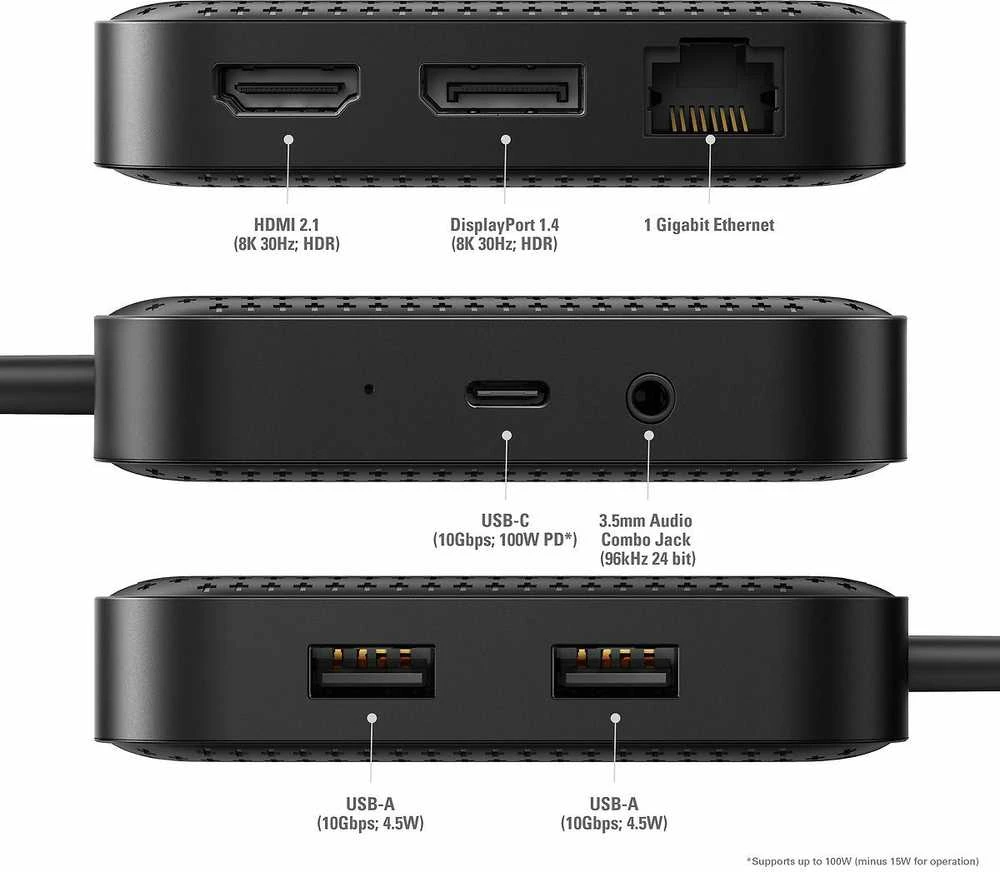 Targus Hiper | HyperDrive USB4 8K / Dvigubas 4K mobilusis dokas su 100 W PD galia | Ethernet LAN (RJ-45) jungtys 1 | DisplayPorts kiekis 1 | HDMI jungtys kiekis 1