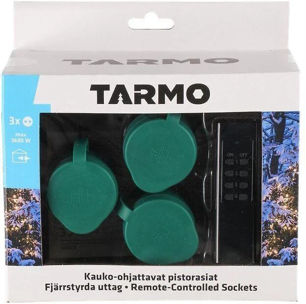 Tarmo Kauko-ohjattavat pistorasiat, ulkokäyttöön, 3 kpl