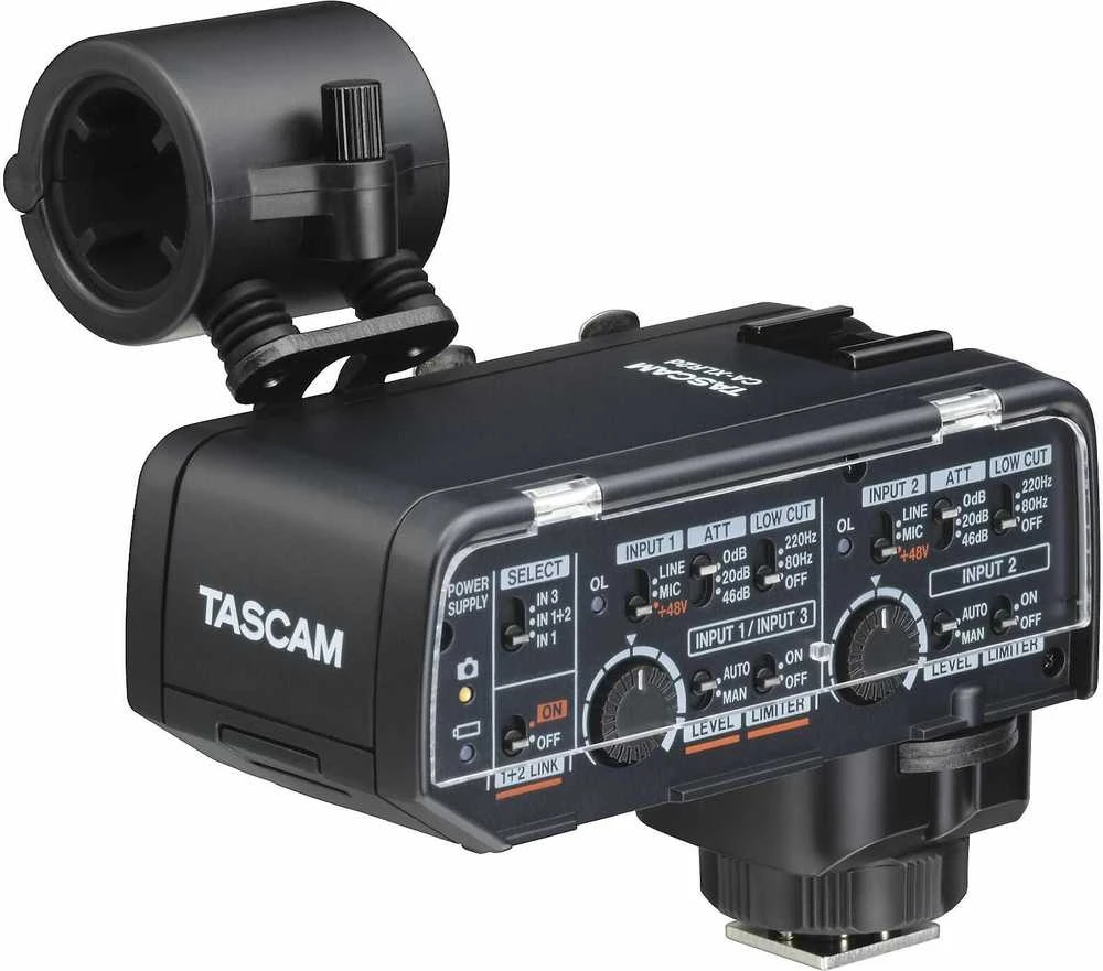 „Tascam CA-XLR2d-C -XLR-mikrofonisovitinas“, „Canon“ rinkinys