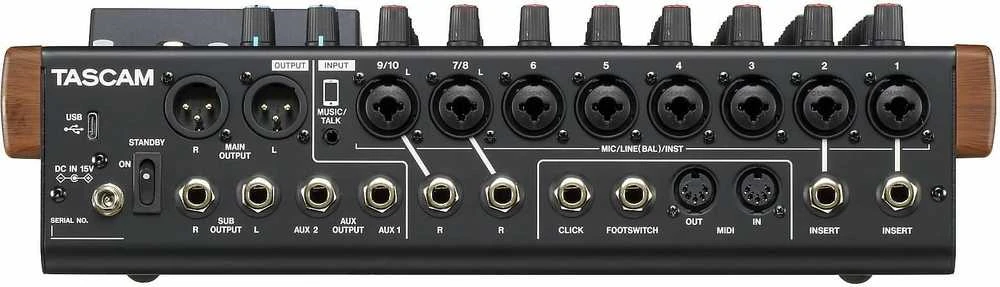 Garso Pultas - Tascam Model 12 12 Kanalų, USB Type-C, Juodas, Medinis