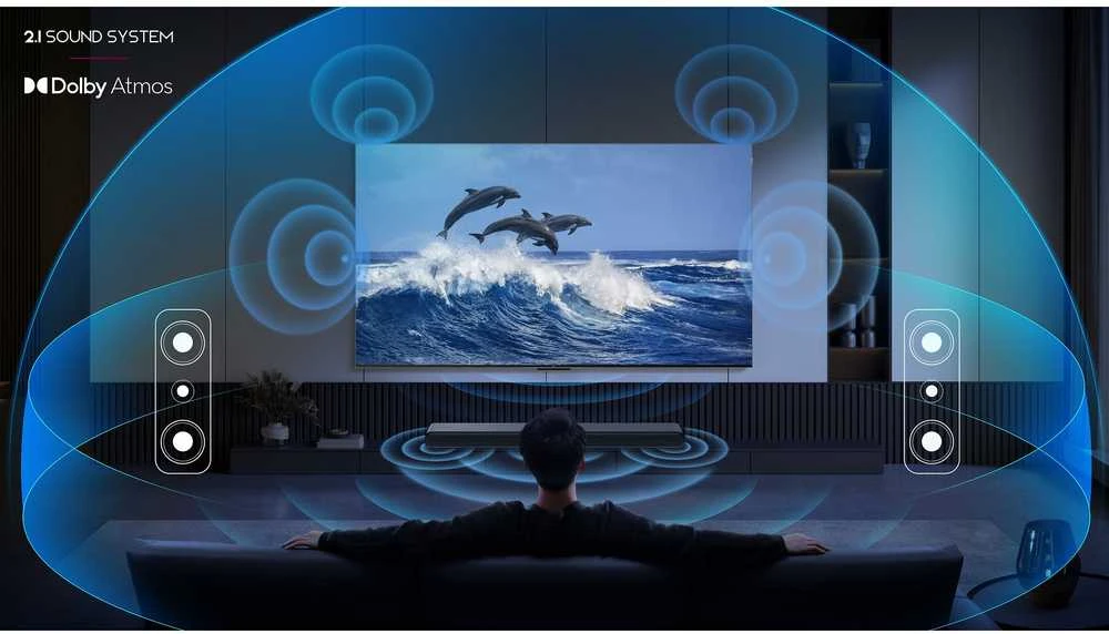 Namų kino sistema TCL S S55H 2.1 klasės kanalų garso juosta su „Dolby Atmos“, belaidžiu žemųjų dažnių garsiakalbiu ir „Bluetooth“ muzikos transliacija