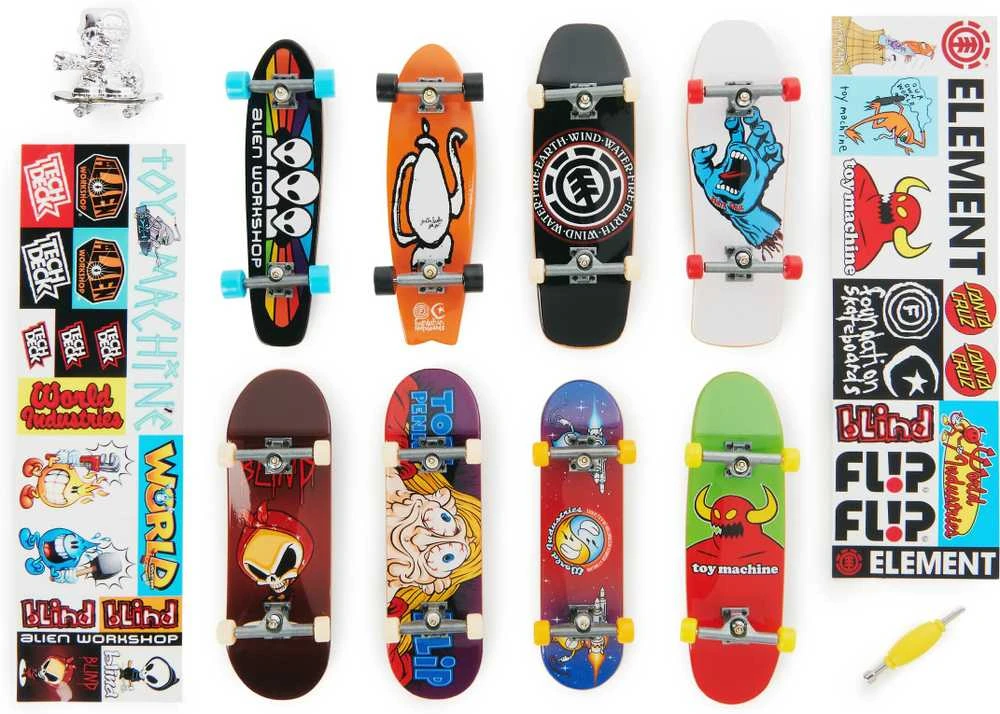 Spin Master „Tech Deck Rinkinys“ spalvingos grifinės riedlentės, 8 vnt. riedlenčių rinkinys, „tech deck“, vyruko figūrėlė