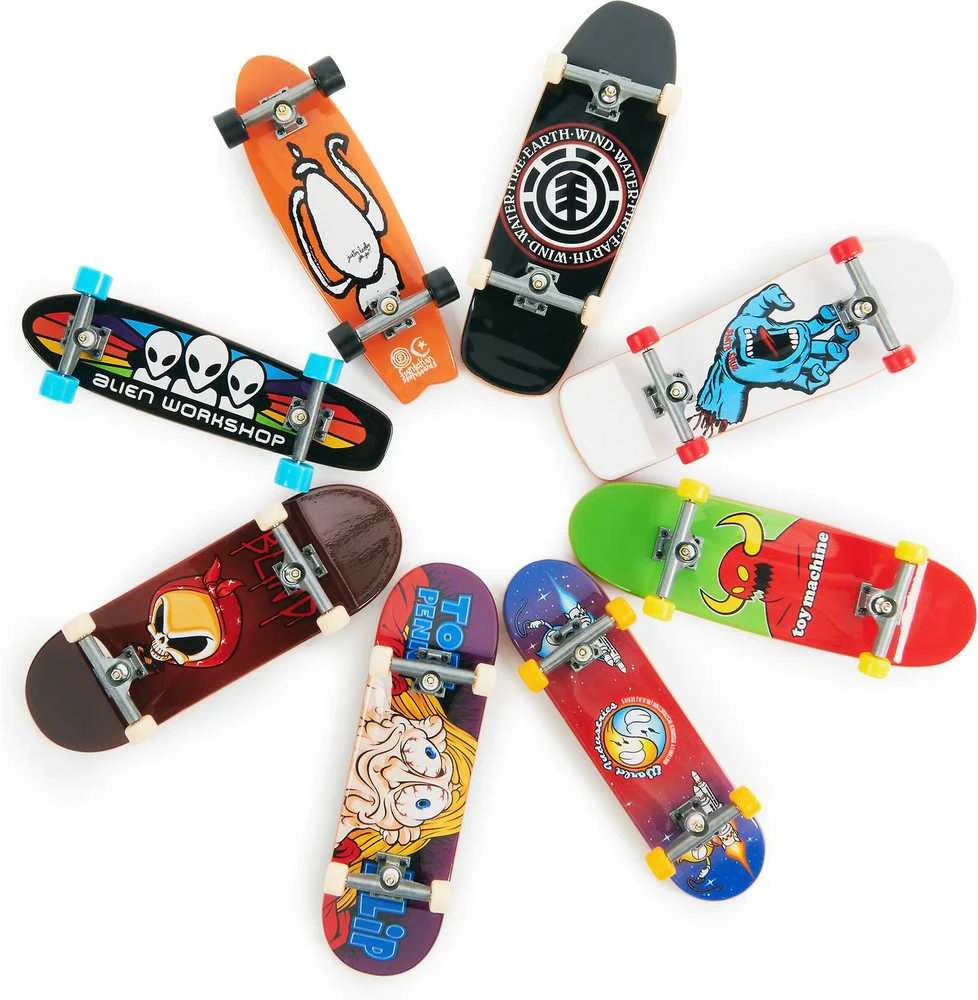 Spin Master „Tech Deck Rinkinys“ spalvingos grifinės riedlentės, 8 vnt. riedlenčių rinkinys, „tech deck“, vyruko figūrėlė