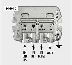 Televes T404010 stiebo filtras VHFI-ULA / VHFIII / UHF (nuo 470 MHz iki 790 MHz, DC)