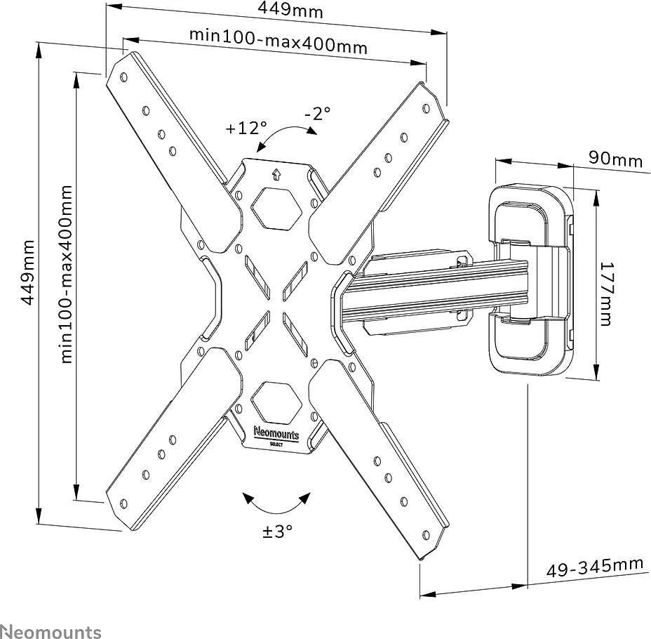 Laikiklis NEOMOUNTS SELECT SCREEN WALL MOUNT (FULL MOTION, 2 PIVOTS, VESA 400X400)