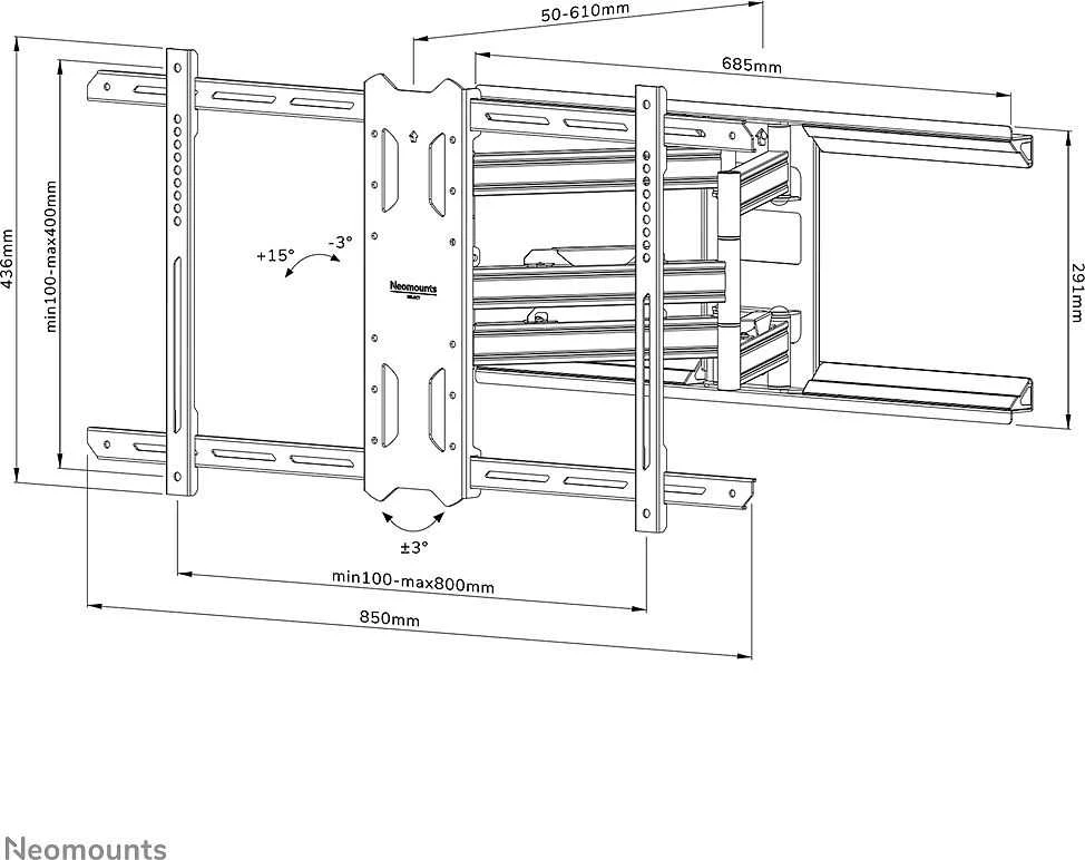 Laikiklis NEOMOUNTS SELECT SCREEN WALL MOUNT (FULL MOTION, 3 PIVOTS, VESA 800X400)