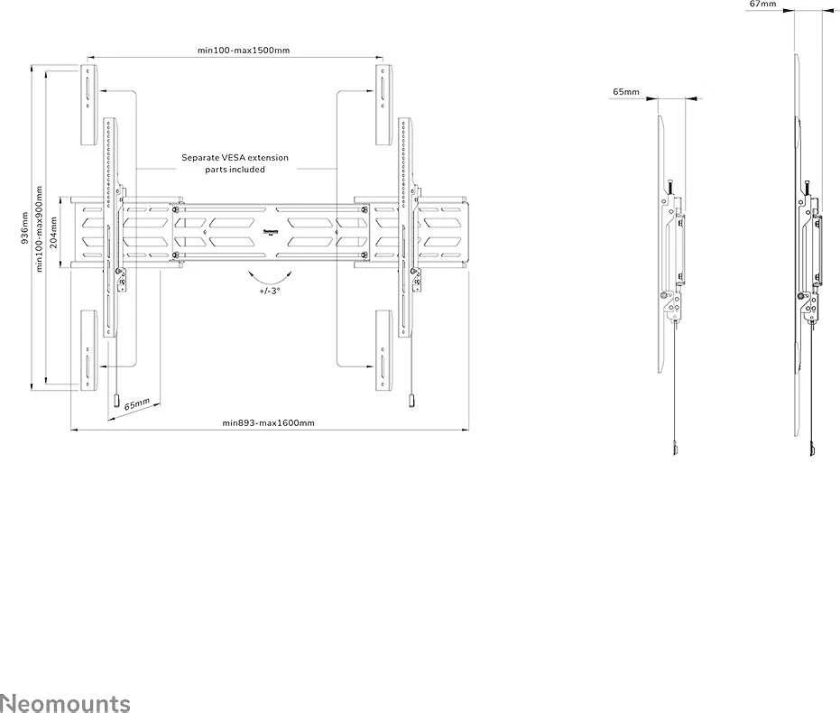 Laikiklis NEOMOUNTS SELECT SCREEN WALL MOUNT (FIXED, VESA 1500X900)