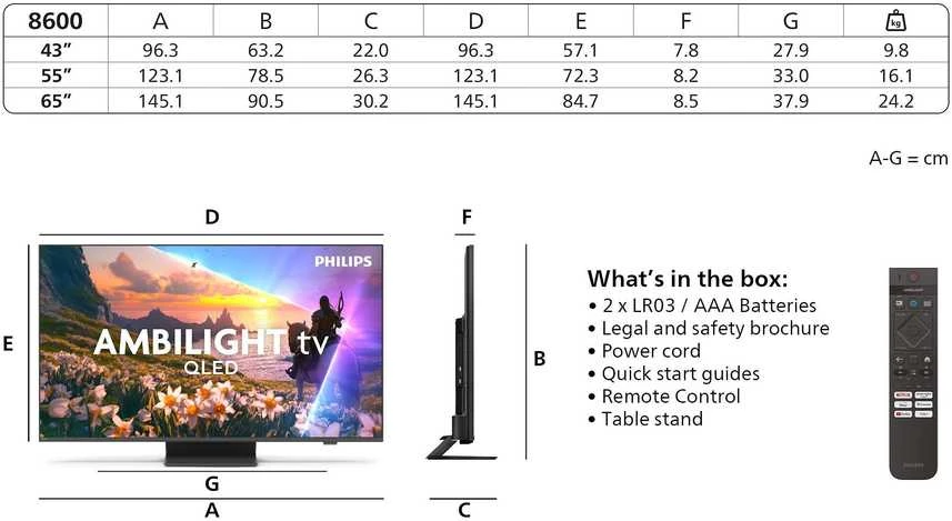 Televizorius Philips QLED 4K Ambilight 43PUS8600/12 | 43" |120 Hz | TITAN OS