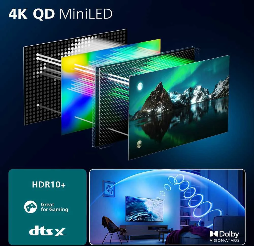 „Philips 55MLED910/12“ 139 cm 55 colių 4K miniLED „Ambilight“ išmanusis televizorius