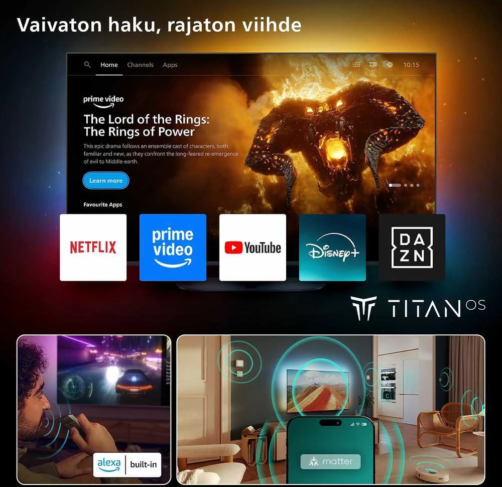 „Philips 65PUS9000/12“ televizorius, 164 cm (65 colių) įstrižainės, su „The One 4K Ambilight QLED“ technologija