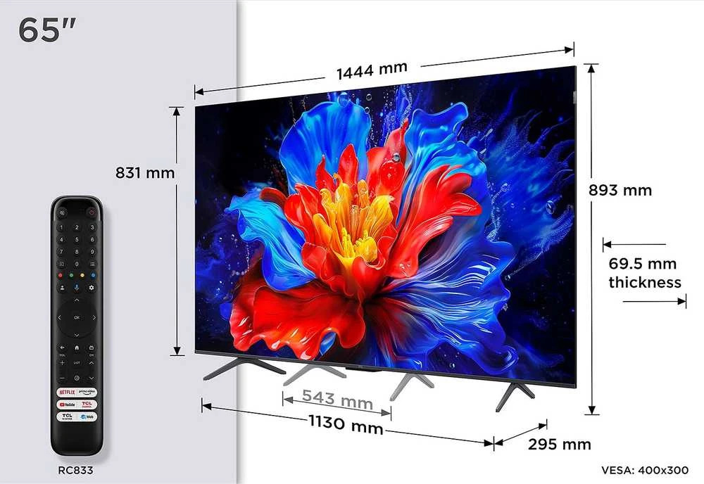 TCL P8K 65P8K televizorius 165,1 cm (65") 4K „Ultra HD“ išmanusis televizorius „Wi-Fi“ metalinis 350 cd/m²