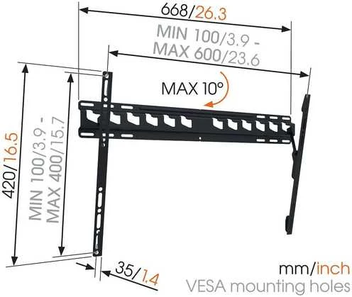 „Vogel''s MA 4010“ pakreipiamas televizoriaus sieninis laikiklis, 2,03 m (80"), 100 x 100 mm, 600 x 400 mm, 0–10°, 15°, Juodas