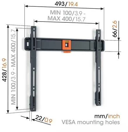 Vogels TVM 1405 greito tvirtinimo prie sienos laikiklis, fiksuotas, 32–77 coliai, 50 kg