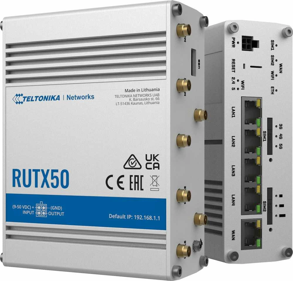 Teltonika | PRAMONINIS 5G MARŠRUTIZATORIUS | RUTX50 | 802.11ac | 867 Mbps | 10/100/1000 Mbps Mbps | Ethernet LAN (RJ-45) jungtys 5 | Tinklo palaikymas: Taip | MU-MiMO: Taip | 5G | Antenos tipas: Vidinė