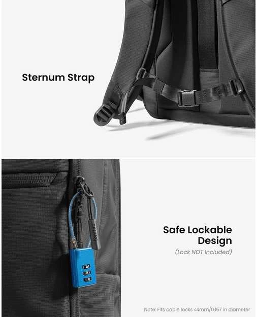 tomtoc UrbanEX-T77 Nešiojamas kompiuteris Backpack, 26 l, musta