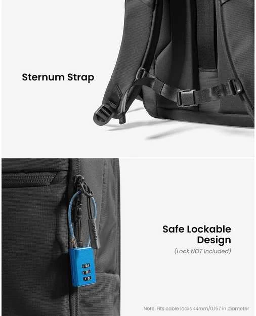 tomtoc UrbanEX-T77 Nešiojamas kompiuteris Backpack, 32 l, musta