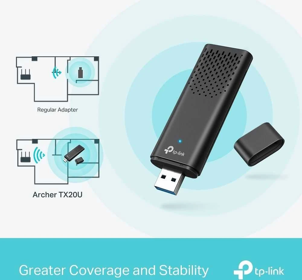 TP-LINK | AX1800 dviejų juostų „Wi-Fi 6“ belaidis USB adapteris | Archer TX20U