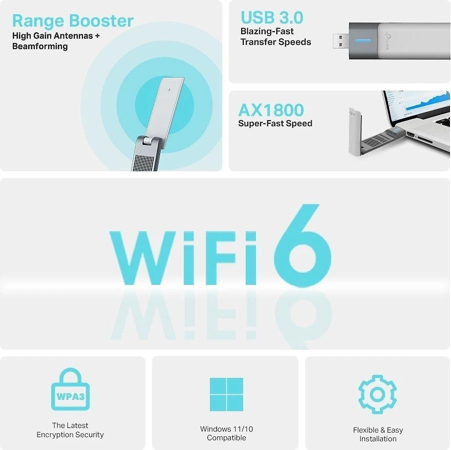 Tinklo adapteriai – TP-Link Archer TX20UH Dviejų juostų Wi-Fi 6 USB 3.0 1201 Mbit/s