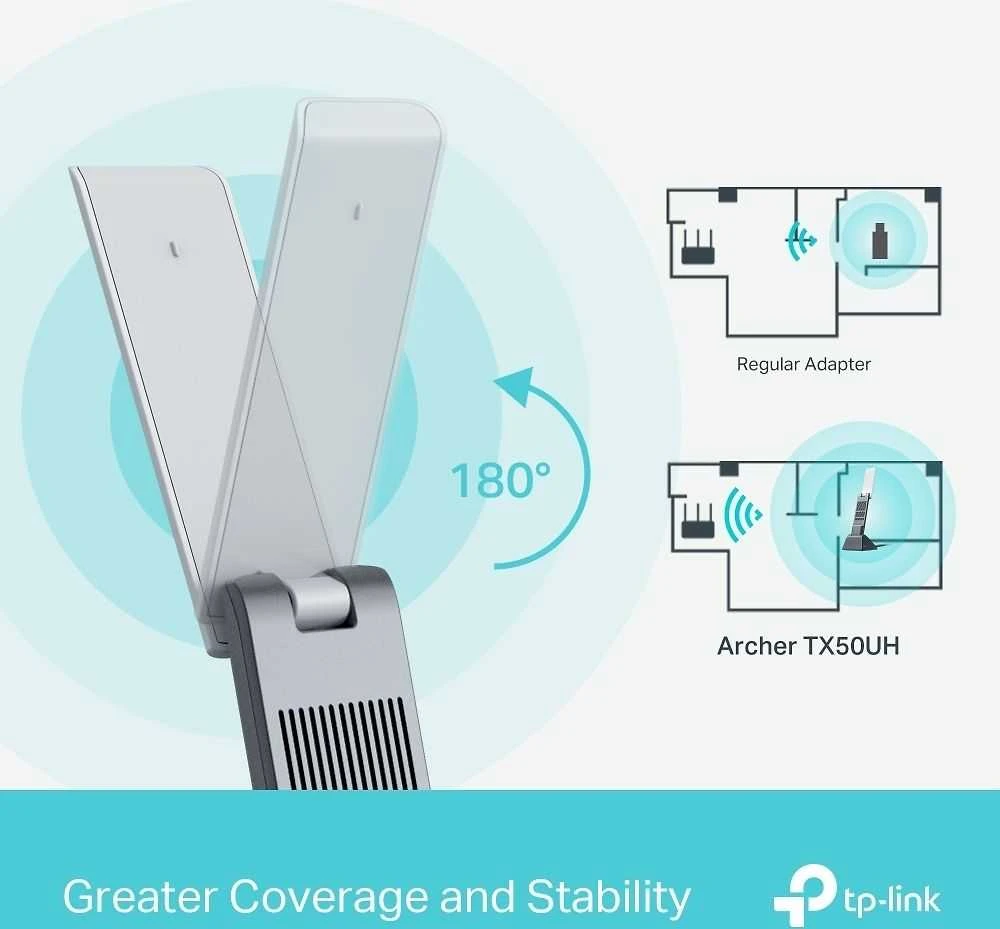 TP-LINK | AX3000 didelio stiprinimo dviejų dažnių „Wi-Fi 6“ USB adapteris | Archer TX50UH