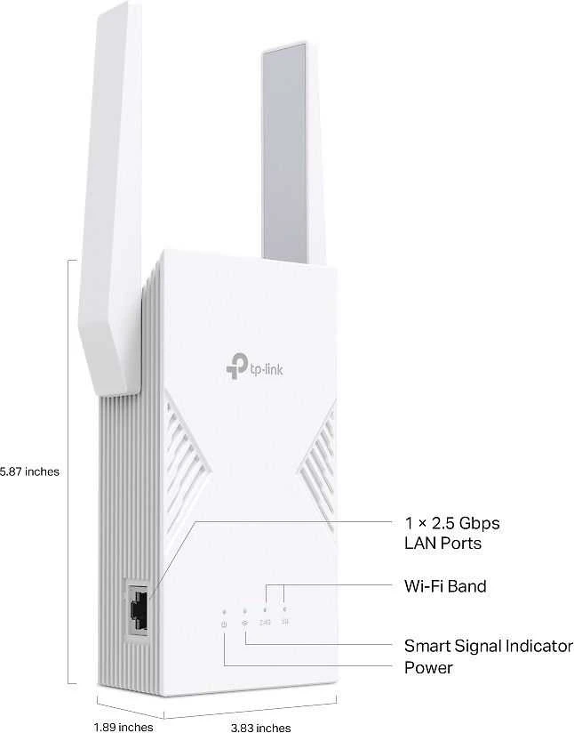 Maršrutizatorius TP-LINK BE3600 dviejų dažnių „Wi-Fi 7“ diapazono ilgintuvas | RE235BE | 802.11ax | 688/2882 Mbit/s | Ethernet LAN (RJ-45) jungtys 1 | MU-MiMO Ne | ne PoE | Antenos tipas Išorinė