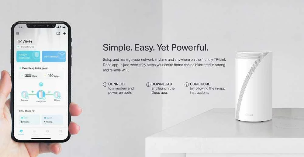 Maršrutizatorius TP-Link Deco BE85(1-pack) WiFi7 Mesh (BE22000, 2,4 GHz / 5 GHz / 6 GHz, 1x10GbELAN / WAN, 1xSFP+ / 10GbELANcombo, 2x2,5GbELAN / WAN, 1xUSB)