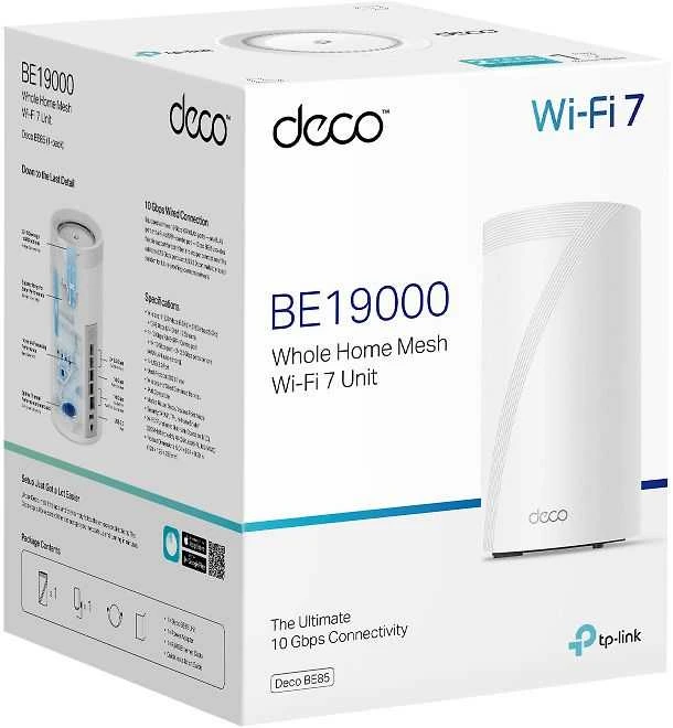 Maršrutizatorius TP-Link Deco BE85(1-pack) WiFi7 Mesh (BE22000, 2,4 GHz / 5 GHz / 6 GHz, 1x10GbELAN / WAN, 1xSFP+ / 10GbELANcombo, 2x2,5GbELAN / WAN, 1xUSB)