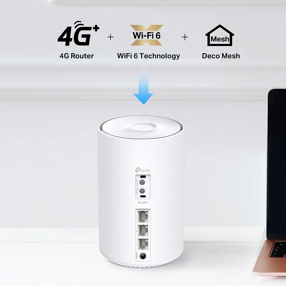 TP-LINK Deco X10-4G (1 pakuotė) 4G+ AX1500 viso namo Mesh Wi-Fi 6 Maršrutizatorius | TP-LINK | 4G+ AX1500 viso namo Mesh Wi-Fi 6 Maršrutizatorius | Deco X10-4G (1 pakuotė) | 802.11ax | 1201 Mbit/s | Mesh palaikymas: Ne | MU-MiMO: Ne | Nėra mobiliojo plačiajuosčio ryšio